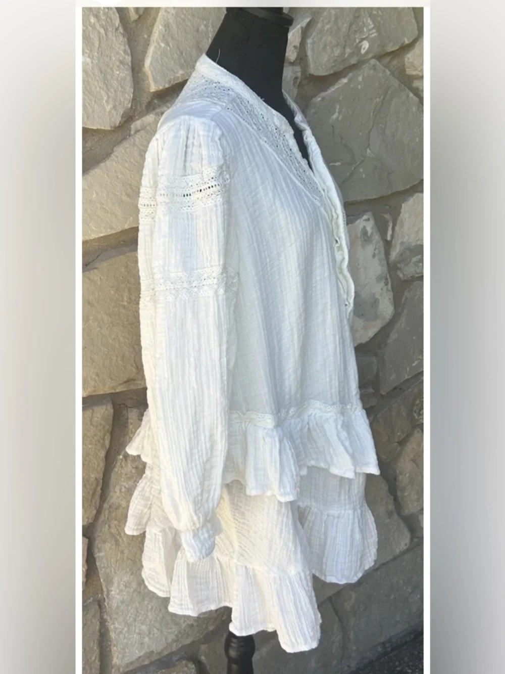 Free People Sachi Mini Dress Tunic Medium Cotton Tiered Crochet Festival NWOT - Picture 4 of 13